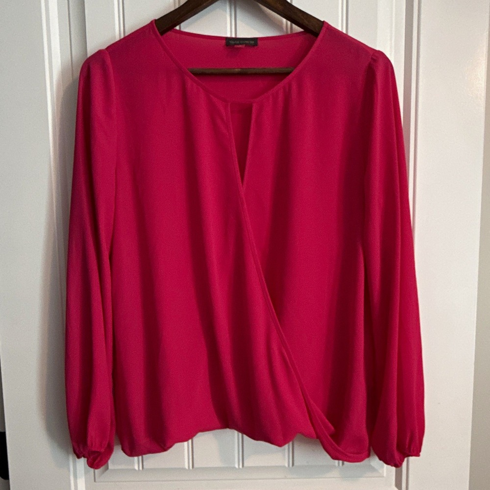 Vince Camuto Women's Pink Solid Chiffon Wrap Long Sleeve Blouse 100% Poly S